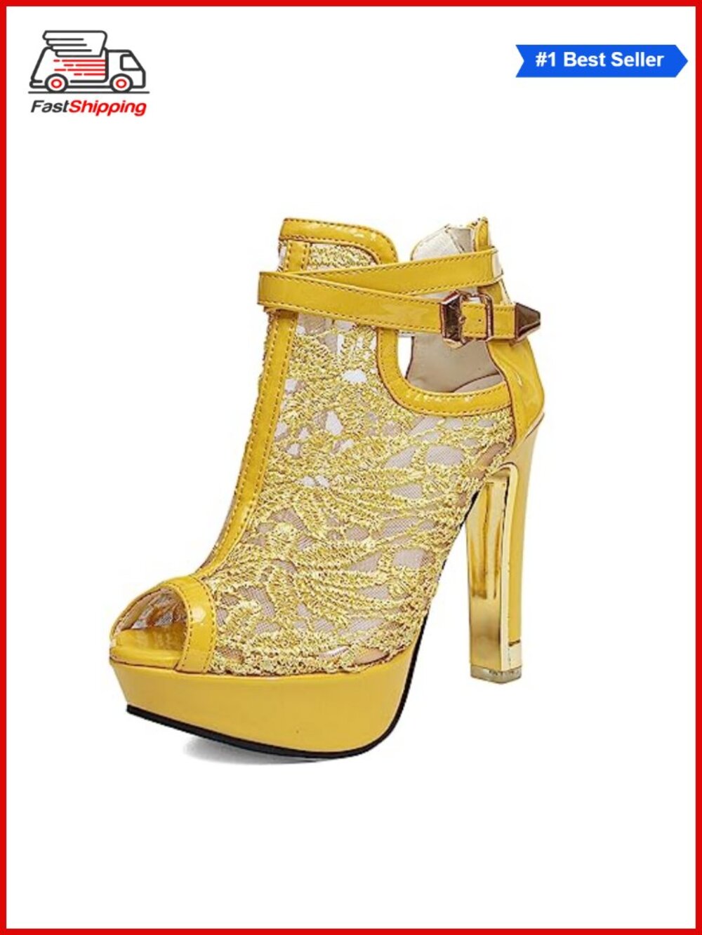 Lace Flowers Open Toes High Heels Ankle Boots Synthetic Buckle Booties